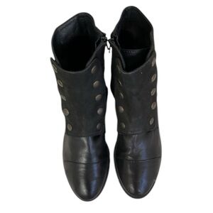 Andre Black Leather Studded Side Zip Ankle Boots Size 39 US 8.5